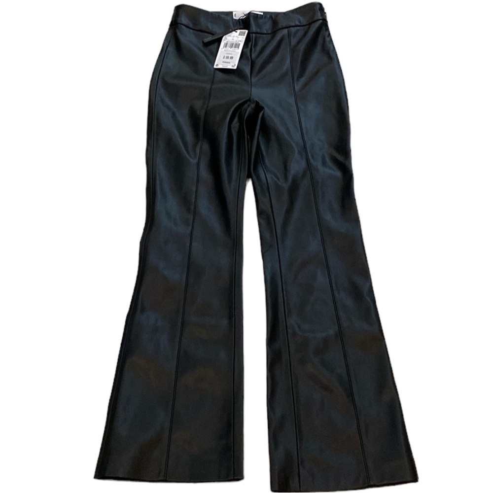 Mango Women High Waist Straight Leg Faux Leather Pants Sz 1 Imported MachineWash
